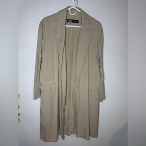 Zara Lightweight Flowy Open Front Trench Coat Beige